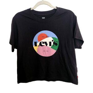 Levi's Crop Top Boxy Tee Varsity Multicolor Logo Women's Size S 100% Cotton